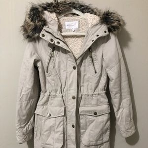BCBGeneration Faux-Fur-Trim Anorak Cream
